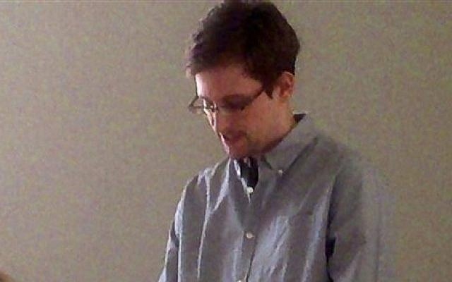 NSA leaker Edward Snowden during his meeting with Russian activists and officials at Sheremetyevo airport, Moscow, Russia, on July 12, 2013 (photo credit: AP/Tatyana Lokshina/Human Rights Watch) NSA leaker Edward Snowden during his meeting with Russian activists and officials at Sheremetyevo airport, Moscow, Russia, on July 12, 2013 (photo credit: AP/Tatyana Lokshina/Human Rights Watch)