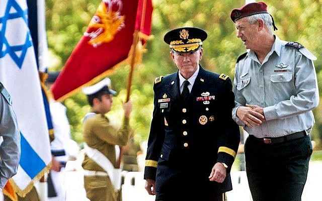 US Chairman of the Joint Chiefs Gen. Martin Dempsey and Chief of Staff Lt. Gen. Benny Gantz participate in an arrival ceremony at IDF Headquarters in Tel Aviv, Israel, August 13, 2013. (D. Myles Cullen, DOD) US Chairman of the Joint Chiefs Gen. Martin Dempsey and Chief of Staff Lt. Gen. Benny Gantz participate in an arrival ceremony at IDF Headquarters in Tel Aviv, Israel, August 13, 2013. (D. Myles Cullen, DOD)