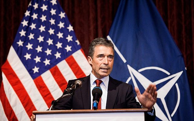 Anders Fogh Rasmussen speaking in 2011. (photo credit: .Staff Sgt. Eric Wilson/US Navy)