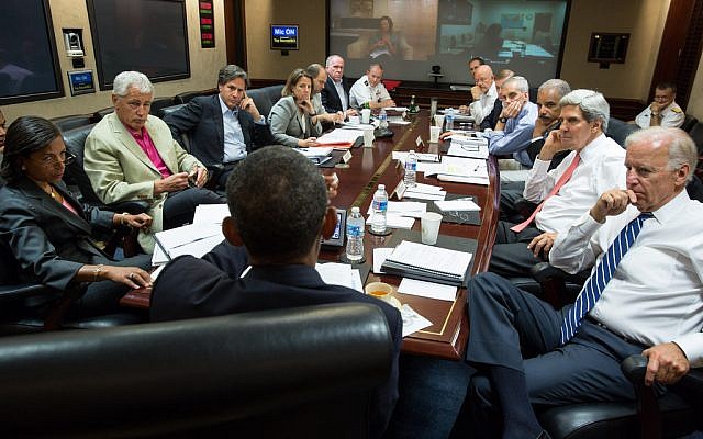 Barack Obama meeting with his National Security team Saturday. (photo credit: Pete Souza/Official White House) Barack Obama meeting with his National Security team Saturday. (photo credit: Pete Souza/Official White House)