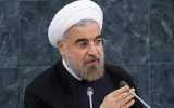 Iranian President Hasan Rouhani speaks at the UN General Assembly in New York. (photo credit: @nycjim via Twitter)