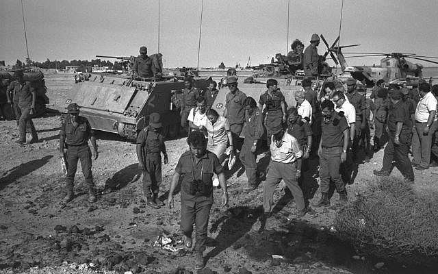 Prime minister Golda Meir and cabinet members visiting the southern command, October 29, 1973. (Photo Credit: GPO/Yehuda Tzion)