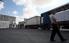 Illustrative photo of trucks at the Kerem Shalom Crossing between Israel and the Gaza Strip. (photo credit: Yossi Zamir/Flash90)