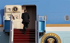President Barak Obama boarding Air Force One after a March 2013 visit to Israel (Photo credit: Miriam Alster/ Flash 90)