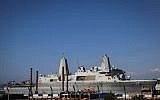 Next stop Syria? The USS San Antonio anchored in Haifa on September 4 (photo credit: Avishag Shaar Yashuv/Flash90)