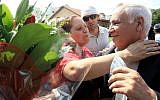 Former president Moshe Katsav, who is serving a seven-year sentence for rape, seen arriving at his home in Kiryat Malachi on a 24-hour furlough,  September 09, 2013. (Photo credit: FLASH90)