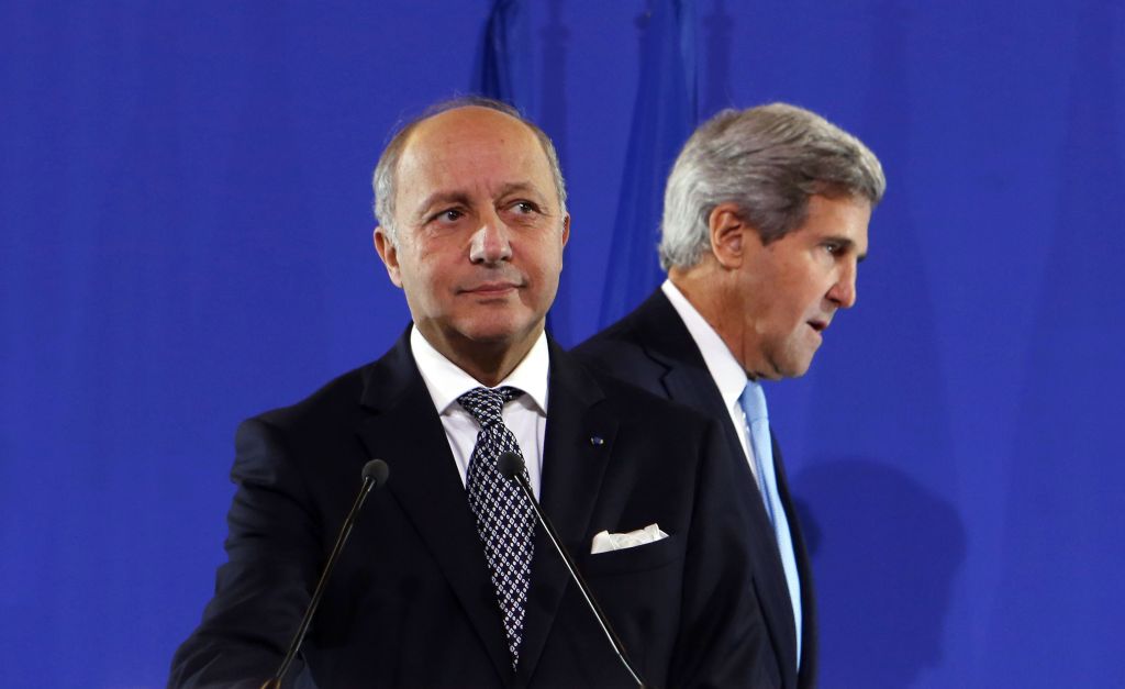 US Secretary of State John Kerry, right, and French Foreign Minister Laurent Fabius arrive for a news conference at the Quai d'Orsay after a foreign ministers meeting to discuss developments in Syria, Paris, Monday, Sept. 16, 2013 (photo credit: AP/Larry Downing, Pool) US Secretary of State John Kerry, right, and French Foreign Minister Laurent Fabius arrive for a news conference at the Quai d'Orsay after a foreign ministers meeting to discuss developments in Syria, Paris, Monday, Sept. 16, 2013 (photo credit: AP/Larry Downing, Pool)