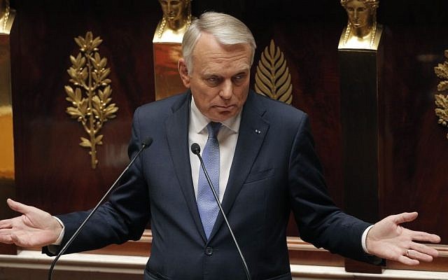 France's Prime Minister Jean-Marc Ayrault delivers a speech at the National Assembly in Paris, on Wednesday (photo credit: AP/Christophe Ena) France's Prime Minister Jean-Marc Ayrault delivers a speech at the National Assembly in Paris, on Wednesday (photo credit: AP/Christophe Ena)