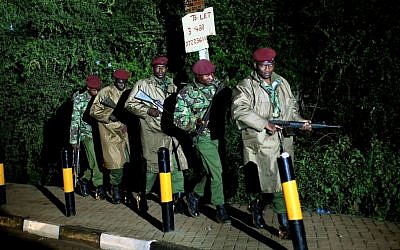 Kenyan Defense Forces in the vicinity of the Westgate Mall in Nairobi, Kenya, on Monday (photo credit: AP/ Jerome Delay)