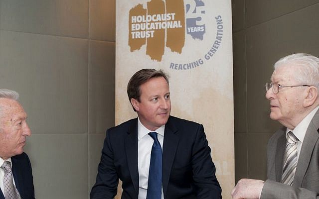 UK Prime Minister David Cameron meeting Holocaust survivors (left) Martin Bennet and Josef Perl on September 16, 2013. (photo credit: Blake Ezra Photography)