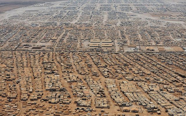 An aerial view of the Zaatari refugee camp, July 18, 2013 (photo credit: AP/Mandel Ngan/File) An aerial view of the Zaatari refugee camp, July 18, 2013 (photo credit: AP/Mandel Ngan/File)