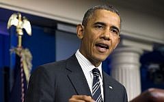 US President Barack Obama gestures while making a statement on Friday, Sept. 27, 2013 in the James Brady Press Briefing Room of the White House in Washington (photo credit: AP Photo/ Evan Vucci)