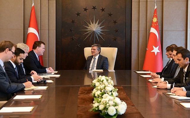In this photo released by the Turkish Presidency Press Office, Turkish President Abdullah Gul, center, and Canadian Foreign Minister John Baird, center left, speak during a meeting in Istanbul, Turkey, Saturday, Sept. 14, 2013. (Photo credit: AP/Ayhan Arfat, Turkish Presidency Press Office) In this photo released by the Turkish Presidency Press Office, Turkish President Abdullah Gul, center, and Canadian Foreign Minister John Baird, center left, speak during a meeting in Istanbul, Turkey, Saturday, Sept. 14, 2013. (Photo credit: AP/Ayhan Arfat, Turkish Presidency Press Office)