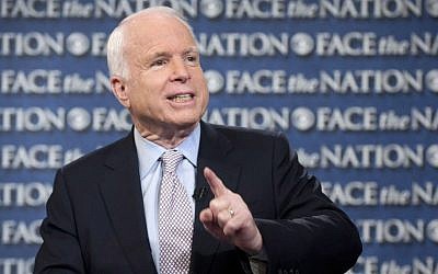 Senator John McCain of Arizona on CBS's 'Face the Nation,' in Washington, DC (photo credit: AP/CBS News, Chris Usher) 