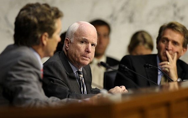 US Senator John McCain, center, listens during a hearing of the Senate Foreign Relations Committee on Capitol Hill, September 4. 2013. (AP/Susan Walsh) US Senator John McCain, center, listens during a hearing of the Senate Foreign Relations Committee on Capitol Hill, September 4. 2013. (AP/Susan Walsh)