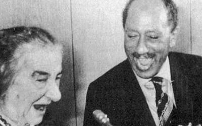 Golda Meir and Anwar Sadat (photo credit: Courtesy)
