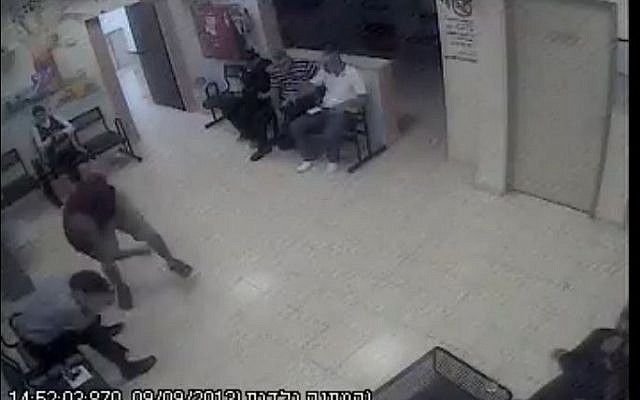 A Jewish man being attacked in a health clinic in Kfar I'blin, September 2013. (screen capture: Youtube/jonatan urich) A Jewish man being attacked in a health clinic in Kfar I'blin, September 2013. (screen capture: Youtube/jonatan urich)