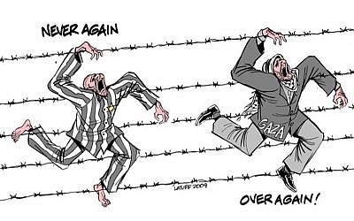 This cartoon, by the Brazilian artist Carlos Latuff, appeared on a Belgian Education Ministry website, as part of a training exercise for teachers which was removed after a Jewish newspaper drew attention to it.