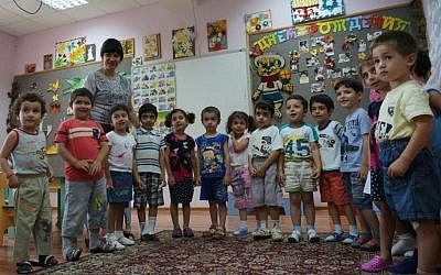 Children attend a Jewish kindergarten in Derbent, Russia. (photo credit: Cnaan Liphshiz/JTA)