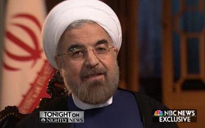 Screenshot from an interview Iranian President Hasan Rouhani gave to NBC News Wednesday September 18, 2013, his first to a US outlet since his election. 