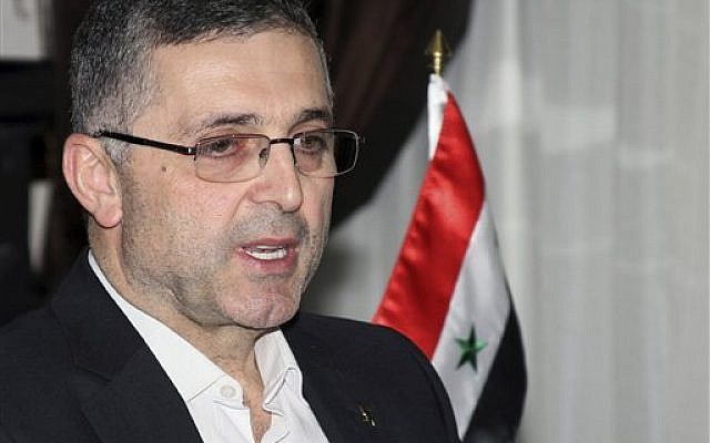 Ali Haider, the Syrian Minister for Reconciliation Affairs, speaks during an interview with The Associated Press in Damascus, Syria on Sept. 11, 2013 (photo credit: AP) Ali Haider, the Syrian Minister for Reconciliation Affairs, speaks during an interview with The Associated Press in Damascus, Syria on Sept. 11, 2013 (photo credit: AP)