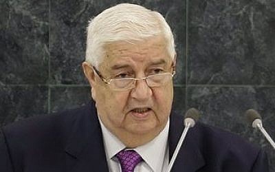 Syrian Deputy Prime Minister Walid al-Mouallem speaks during the 68th session of the General Assembly at United Nations headquarters, on Monday, September 30, 2013. (photo credit: AP/Seth Wenig)