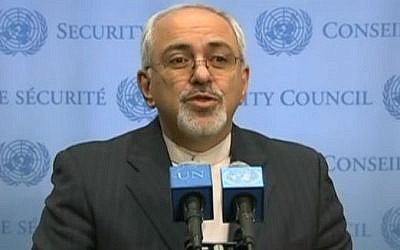 Iranian Foreign Minister Mohammed Javad Zarif at the United Nations, September 26,2013 (screen capture: Youtube/Youtube News)