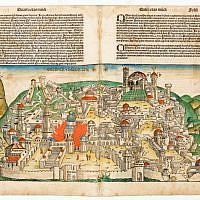 Leaves from Liber Chronicarum, a book by Hartmann Schedel, depicting the destruction of Jerusalem by the Romans. Print, woodcut and pigment on paper
Germany, 1493. (photo credit: Ardon Bar-Hama) Leaves from Liber Chronicarum, a book by Hartmann Schedel, depicting the destruction of Jerusalem by the Romans. Print, woodcut and pigment on paper
Germany, 1493. (photo credit: Ardon Bar-Hama)