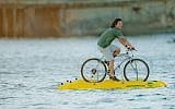 On September 27, Judah Schiller was the first person to cross San Francisco Bay on a water bike. (photo credit: Courtesy of Judah Schiller)