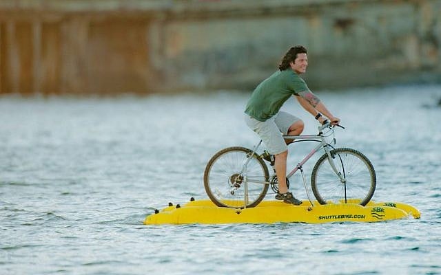 On September 27, Judah Schiller was the first person to cross San Francisco Bay on a water bike. (photo credit: Courtesy of Judah Schiller) On September 27, Judah Schiller was the first person to cross San Francisco Bay on a water bike. (photo credit: Courtesy of Judah Schiller)