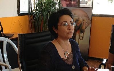 Mayoral candidate Hanin Zoabi at her Nazareth office, October 10, 2013 (photo credit: Elhanan Miller/Times of Israel) Mayoral candidate Hanin Zoabi at her Nazareth office, October 10, 2013 (photo credit: Elhanan Miller/Times of Israel)