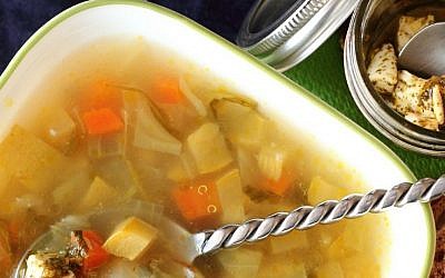 A warming soup of vegetables, quinoa and tzafatit cheese (photo credit: Andrea Brownstein/Photoli Photography)