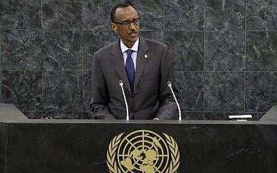 Paul Kagame, president of the Republic of Rwanda, addresses the 68th session of the General Assembly at United Nations headquarters, Wednesday, Sept. 25, 2013. (photo credit: AP/Mary Altaffer)