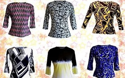 A selection of DellaSuzza's colorful tops (photo credit: http://www.dellasuza.com)