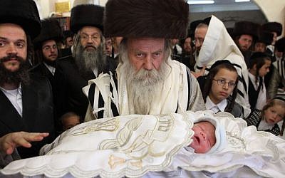 A ritual circumcision ceremony in Jerusalem (photo credit: Yaakov Naumi/Flash90/File)