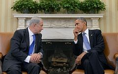 President Barack Obama and Prime Minister Benjamin Netanyahu hold a meeting in the Oval Office of the White House in Washington, DC, September 30, 2013. (Photo credit: Kobi Gideon/GPO/Flash90)