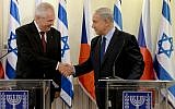 Czech Republic President Milos Zeman, left, and Prime Minister Benjamin Netanyahu in Israel on Monday October 7. (Kobi Gideon/GPO/Flash90)
