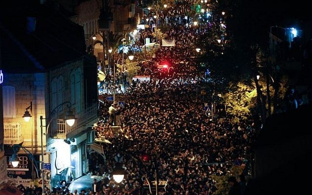 Hundreds of thousands attend the funeral procession for Rabbi Ovadia Yosef, the 93-year-old spiritual leader of the Shas party, on Monday (photo credit: Yonatan Sindel/Flash90)