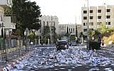 A street in Jerusalem filled with election fliers on October 21, 2013. ( Yaakov Lederman/Flash90)