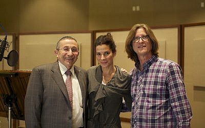 Rabbi Marvin Hier with Sandra Bullock, who provides voice for Golda Meir in the film, and Richard Trank. (photo credit: Courtesy of Moriah Films) Rabbi Marvin Hier with Sandra Bullock, who provides voice for Golda Meir in the film, and Richard Trank. (photo credit: Courtesy of Moriah Films)