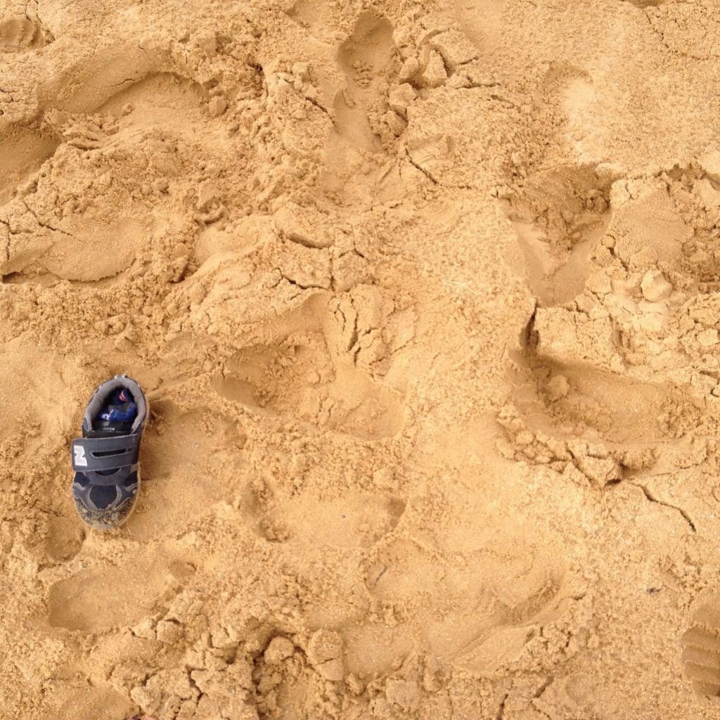 Smooth, cold sand, perfect for slipping and sliding (photo credit: Jessica Steinberg/Times of Israel)