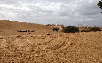 A look at Ashdod's sand dunes from below (photo credit: Jessica Steinberg/Times of Israel)