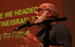 Jeff Halper of the Israeli Committee Against House Demolitions addresses the audience at the Zochrot conference, September 29, 2013 (courtesy/Zochrot/ Ele'onor Merza)