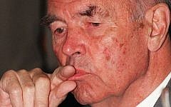 A 1996 file photo, showing former Nazi officer, Erich Priebke, attending an hearing of his trial at the tribunal in Rome. Erich Priebke, an ex SS captain sentenced to life for the 1944's Ardeatine caves massacre in Italy, died at 100. (Photo credit: AP /Giulio Broglio, File)