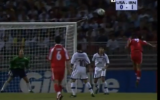 Iran's Hamid Estili (right in red) leaps to head home his country's first goal in Iran's 1998 World Cup soccer victory over the USA in France (screen capture: Youtube)