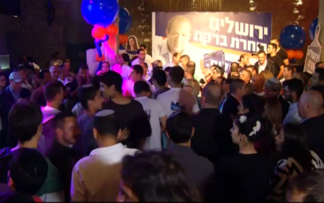 Barkat campaign celebrations, 3 a.m., October 23, 2013 (photo credit: Walla screenshot)
