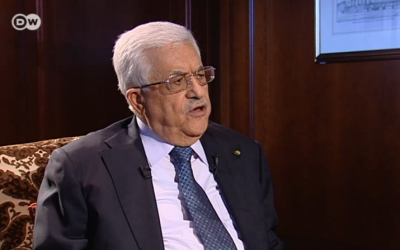 PA President Mahmoud Abbas during an interview with German TV (screen capture: Deutsche Welle television)