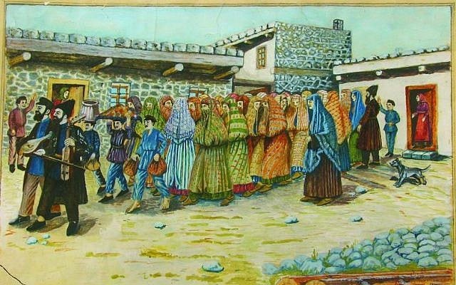 A photo of a painting by Shalom Koboshvili, 'Taking the bride to the bath house (mikveh),' watercolor on paper (Wikimedia Commons/public domain) A photo of a painting by Shalom Koboshvili, 'Taking the bride to the bath house (mikveh),' watercolor on paper (Wikimedia Commons/public domain)