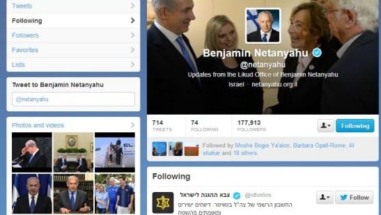 Screenshot of Prime Minister Benjamin Netanyahu's Twitter feed in the early hours of October 13, with the Iranian porn feed and others no longer followed Screenshot of Prime Minister Benjamin Netanyahu's Twitter feed in the early hours of October 13, with the Iranian porn feed and others no longer followed