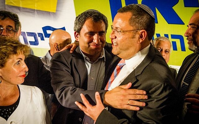 Moshe Lion with Deputy Foreign Minister Ze'ev Elikin and other supporters at a recent campaign event (photo credit: courtesy)